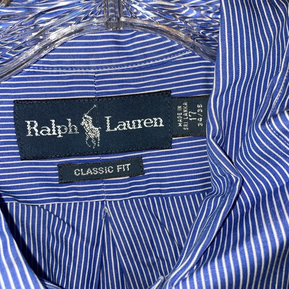 Polo by Ralph Lauren Blue White Pinstripe Cotton Button-Down Shirt